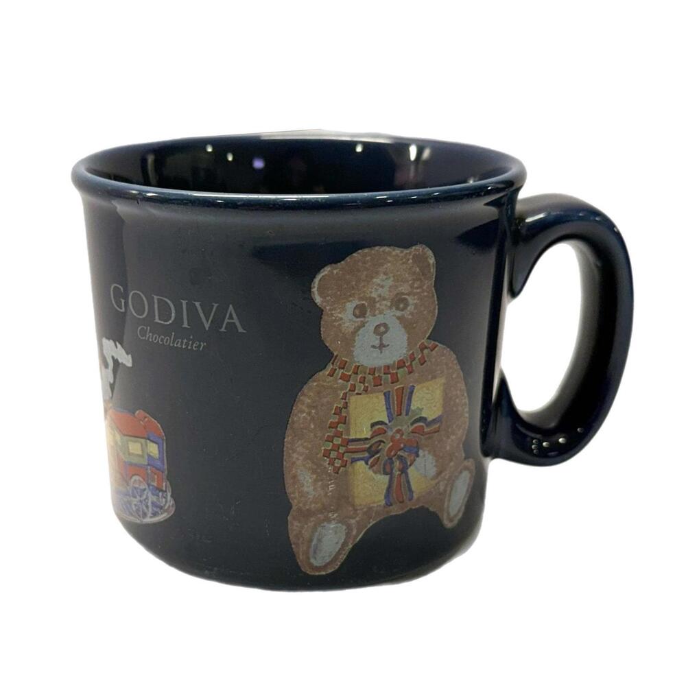 Godiva Chocolatier Cobalt Blue Teddy Bear Ceramic Coffee Mug – Christmas